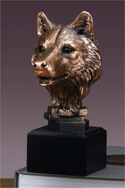 Wolf Head Sculptural Bust Wildlife Figurine finished in Bronze Patina